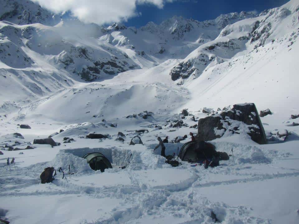 a snowscape in a mountain range